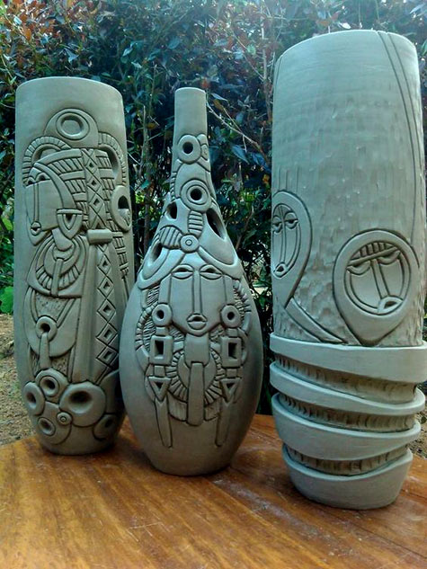 Nathalie Djakou Kassi Creations hand carved ceramic vessels