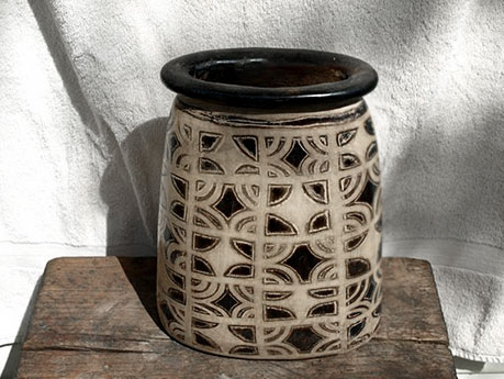 Vintage handmade Lencasn vase with geometric pattern