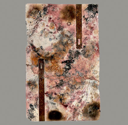 Fractured landscape six-Ken Lumbis ceramic pit fired wall panel