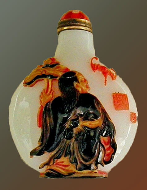 Attractive overlay Snuff Bottle with Vanquisher of Ghosts Zhong Kui