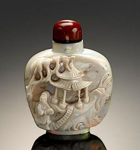 Relief Carved Opal Snuff Bottle