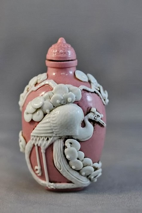 Chinese Porcelain Snuff Bottle and Stopper,in pink and white