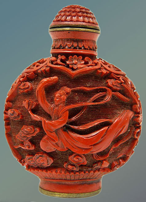 Chinese Pair of Lacquer Burgaute Inlay Snuff Bottles - Zentner Collection