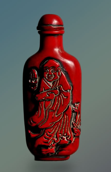 Chinese-Red Coral Damo Bodhidharma Dharma Buddha snuff bottle