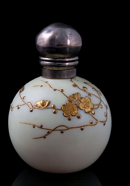 Victorian Satin Perfume Scent Bottle with Japanese style gilt decoration