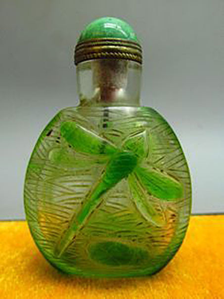 Green Dragonfly' glass Snuff Bottle