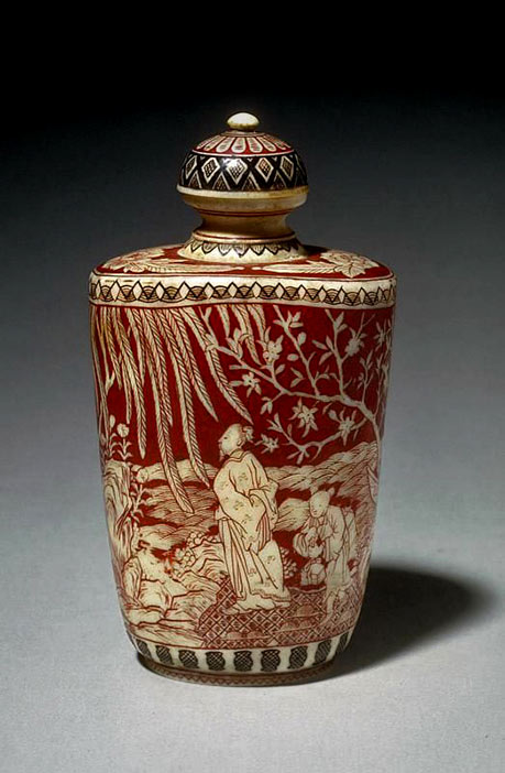 Porcelain Snuff bottle with figures in a landscape from Asian Art Museum Online Collection