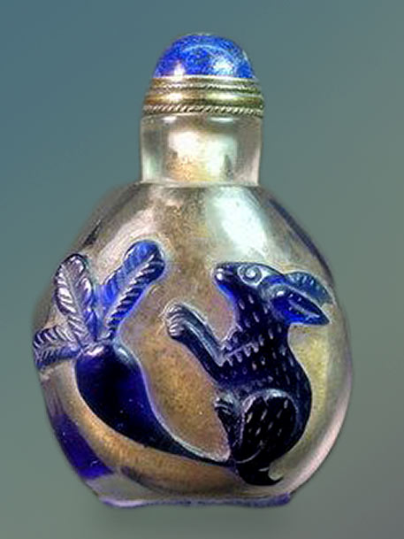  Rabbit and Radish Carved Peking Overlay Glass Snuff Bottle.