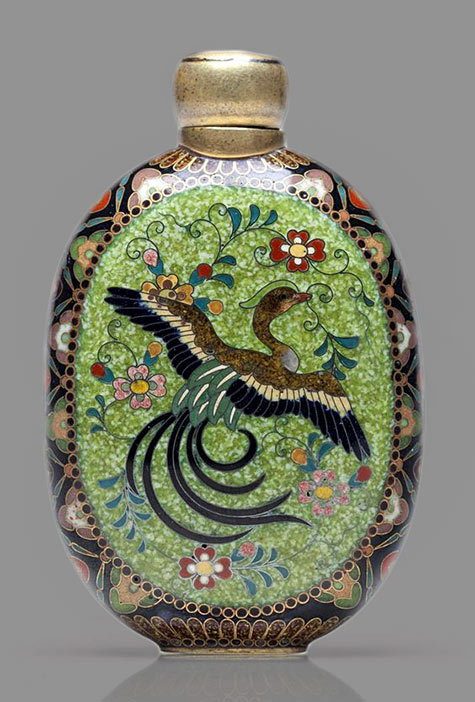 cloisonné enamel scent bottle Meiji period (late 19th century), signed Kyoto Namikawa (workshop of Namikawa Yasuyuki; 1845-1927)