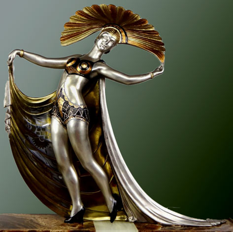 Silver patina bronze Femme Danseus - L Gibert rare grd statue sculpture art deco 