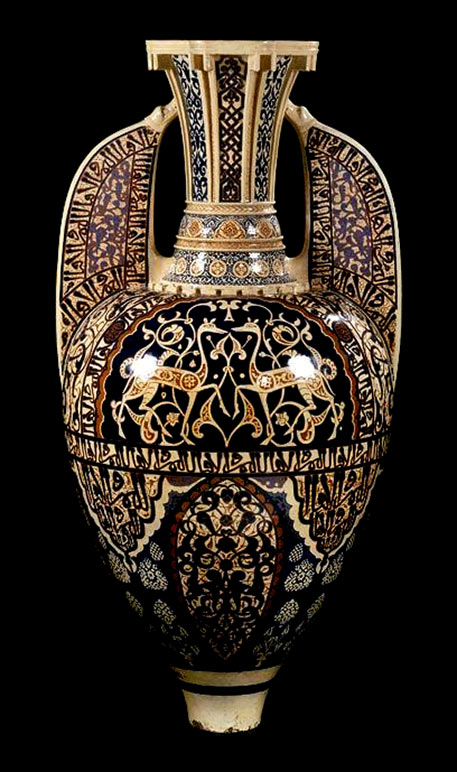 Alhambra Vase, by Théodore Deck, Paris, 1862. Earthenware, inlaid with colored clays & painted.