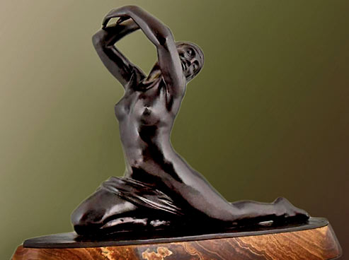 Art Deco Bronze Sculpture of a Nude by Lucien Alliot, 1930, France 1stDibs