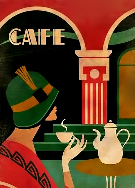 Art-Deco-coffee-cafe poster-Art Deco Cafe, illustration by Martin Wickstrom.