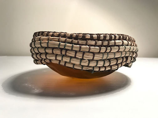 Baluk Arts, Artist Kirsty Bell, Woven Kelp Basket with, Raffia, Cotton, 2017