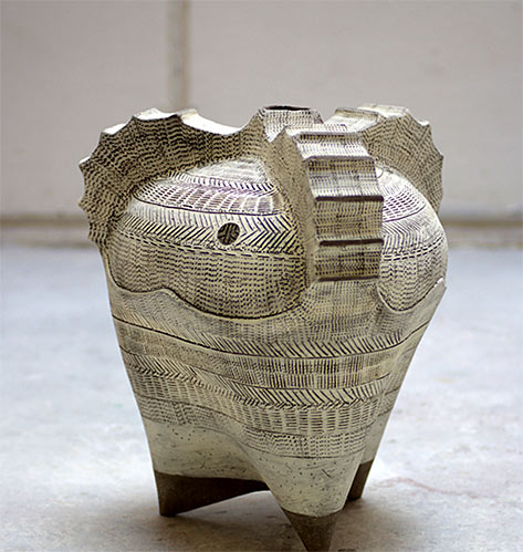 Kohei Hahn lidded vessel with geometric surface design