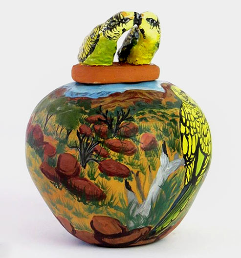 Lyerrtjina (budgerigar)-2016-by-#hermannsburgpottery-⭐️-Judith Pungkarta Inkamala