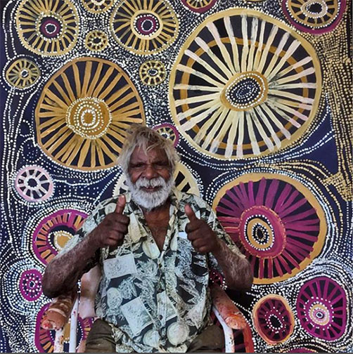 Mick Wikilyiri giving his canvas two thumbs up-Mick! @apy_ac_collective-@alcaston_gallery