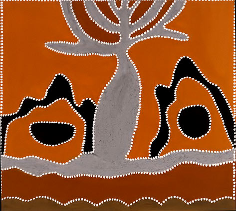 Warmun Art Centre - Shirley Purdie - Galeru (The Water snake) - 2017 - Ochre on canvas