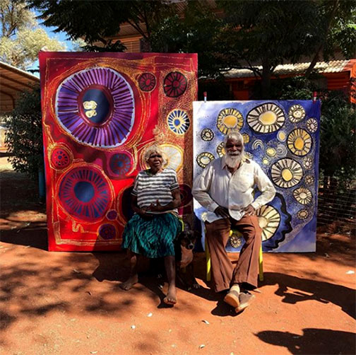 Tjala King and Queen. Mick Wikilyiri and Paniny Mick, with Micks beautiful works at their Art Centre @tjalaarts