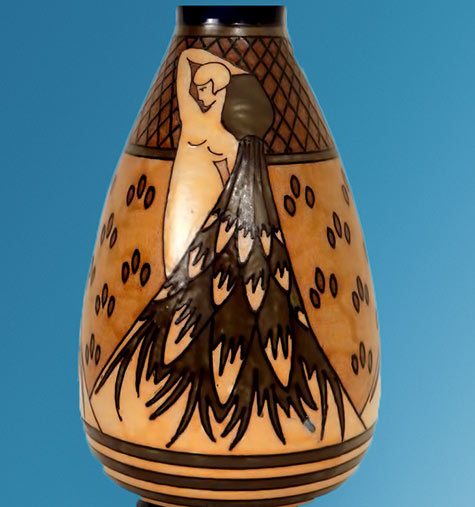 ovoid vase in polychrome sandstone Quimper, signed HB Quimper Odett
