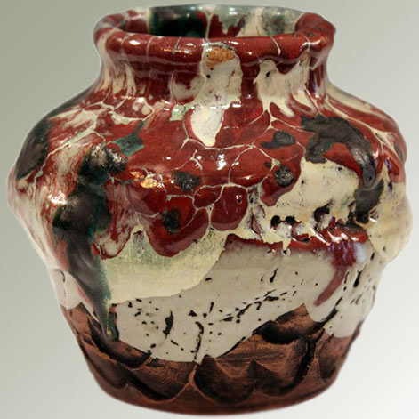 Awaji Pottery Manipulated Jar with Crawling Lava Glaze