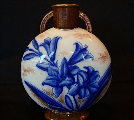 Beautiful Flow Blue 10--Pillow Vase---Rare---Blue Lily design---from timberhillsantiques on Ruby Lane