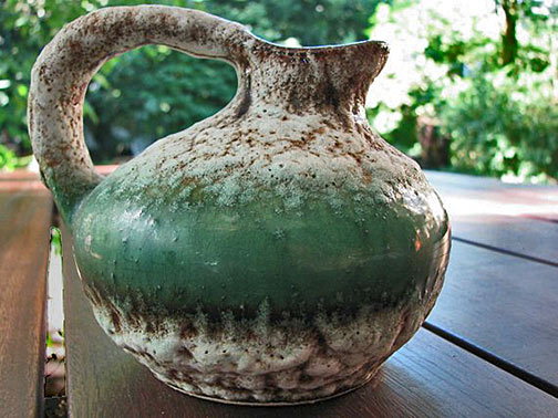 Fat Lava Vase-–-Jopeko-404-12-–-Green White with Thick Crust-–-1950s-1960s-Everglaze