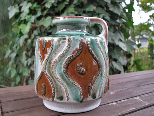 Fat Lava Vase – VEB Haldensleben Label – ocean green white black & brown – 1960s 1970s – East German Mid Century Pottery – Brutalist Style