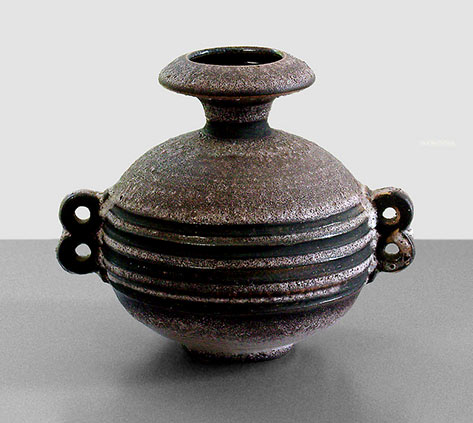 Ruscha Pompeii lava glaze vessel with twin handles