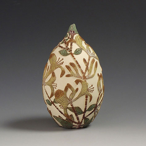 ceramic teardrop vessel with honeysuckle flowers -- Tiffany Scull