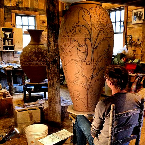 Alex, great-great-grandson of Matisse, is a potter working in wood-fired clay outside of Asheville, NC, at East Fork Pottery