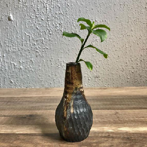 Black Stoneware Faceted Bud Vase---MuddyYogi