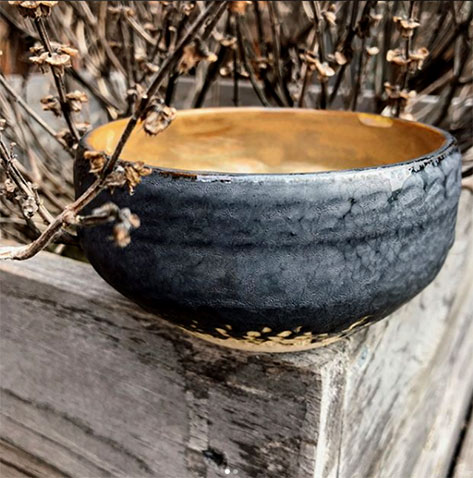 Copper oxide glazed chawan with desert glazed interior -- the-muddy-yogi