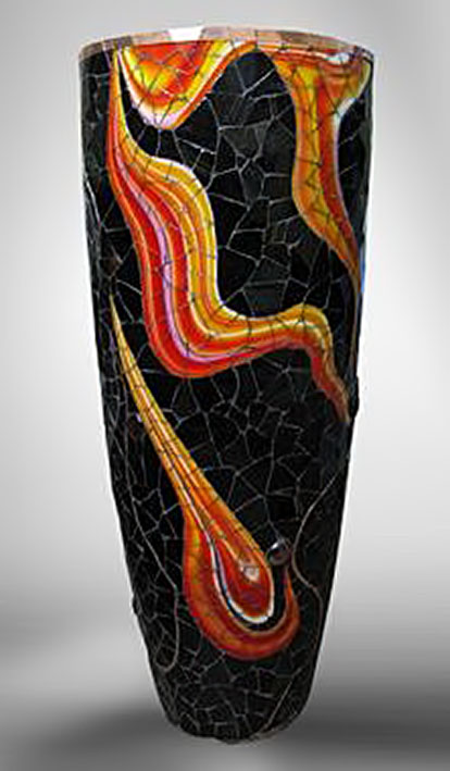 mosaic planter with flame decoration