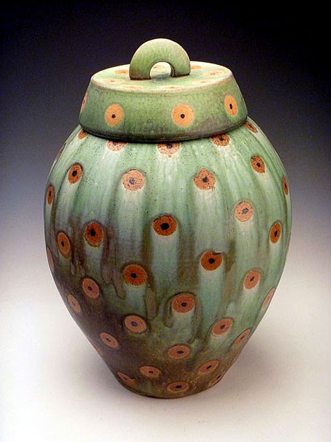 Lidded jar with Guinea-Hen-motif'-Fred-Johnston