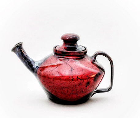 red glaze tea pot -- Lufkin Pottery