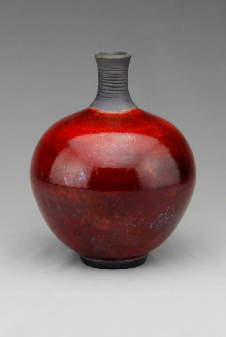 Raku Pottery - Small Red Raku Bottle Form - Ceramic Vessel - Darrin Darazsdi - CapeFearRakuPottery--etsy