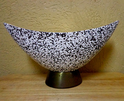 Royal Haeger Planter Bowl Deep Tall Brass foot Chocolate Spackle White Splatter