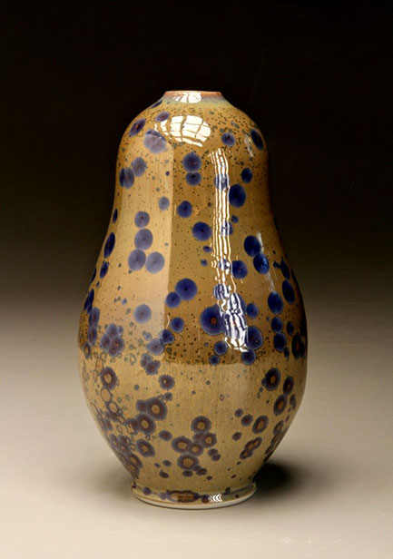 SBM Gourd Vase in Spotted Blue Micro Crystal glaze-10inch-tall