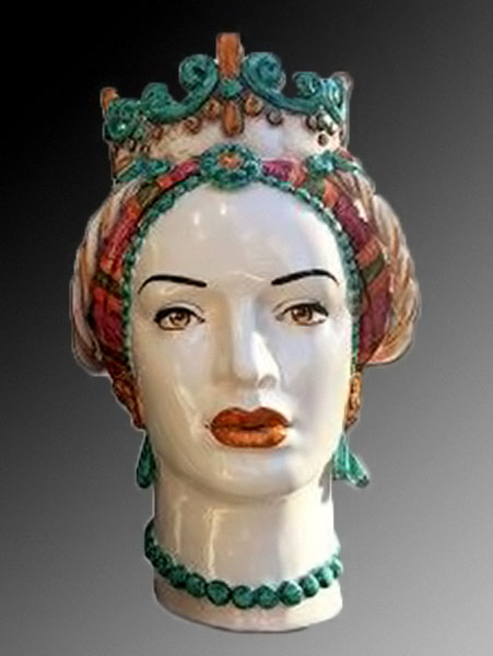 Sicilian ceramic Lady head planter vase