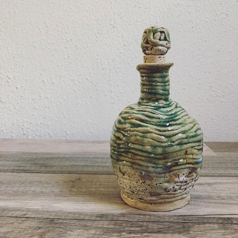 Sky & Birch Hive Sake Bottle - Vase---Hand built coiled stoneware sake bottle with stopper
