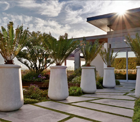 Smooth Soma planters lining an entrance