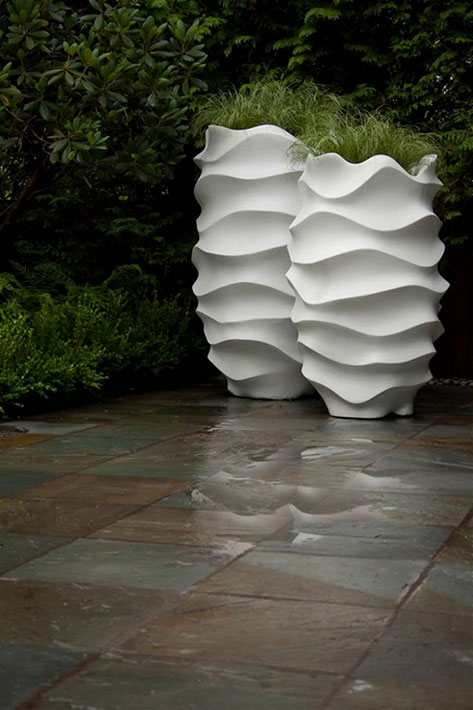 Contemporary wavy relief ceramic planter