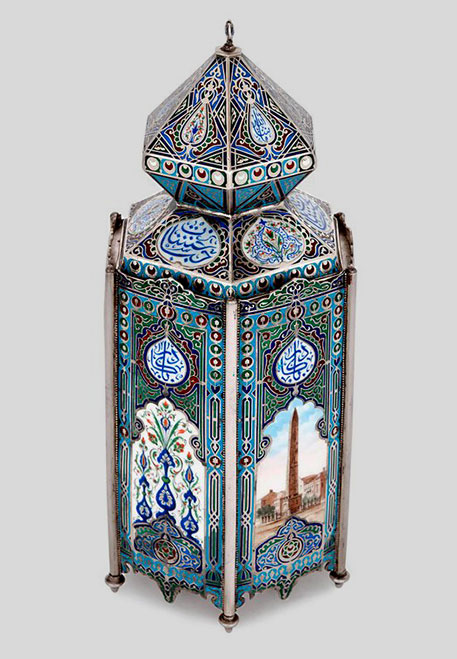 Antique Russian Islamic style silver and enamel vase