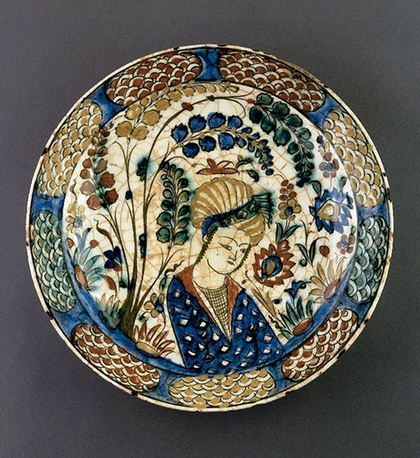 Plate with Youth in Landscape Setting. Safavid period, early 17th century. | Iran | Cincinnati Art Museum