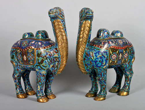 Pair of Chinese cloisonné enamel camel censers 20th century; 