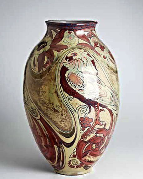 Liberty style,pomegranate and parrot vase-by-Galileo-Chini,-Italy