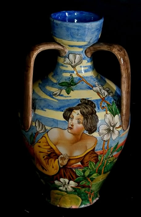 Richard Ginori-majolica three handle vase