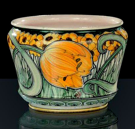 Galileo Chini (183-1956) Arte della Ceramica - Firenze Cache-pot in terracotta maiolicata