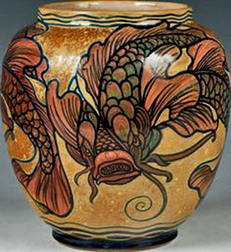 Galileo Chini fish motif vase